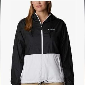 Columbia Women's Black and White Windbreaker Hoodie Jacket